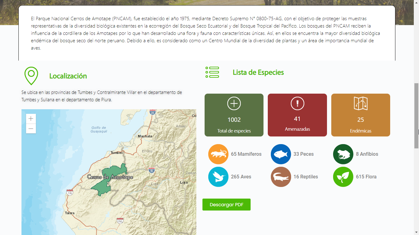 Biodiversidad en Áreas Naturales Protegidas del Perú